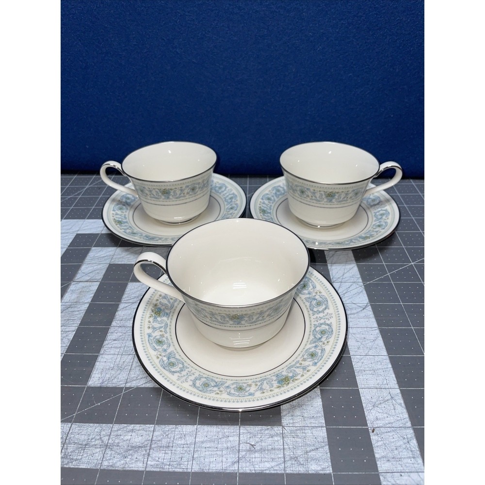 Monteleone by NORITAKE 7569 Set of 3 Coffee Cups & Saucers‎ Green Blue Scrolls